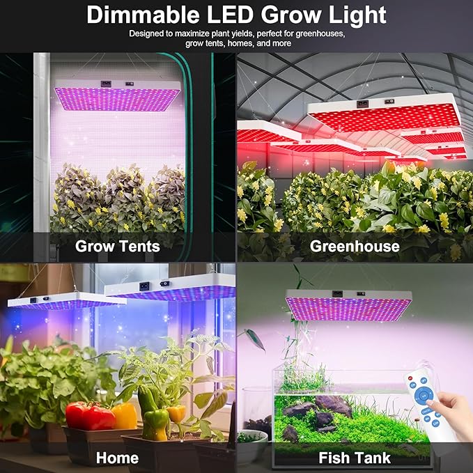 Remote Control LED Grow Light 100 Watt Dimmable Full Spectrum Plant Light 3 Lighting Modes Grow Lights for Indoor Plants Seed Starting Seedlings Vegetable Hanging Growing Lamp for 2x2/3x3 Grow Tent