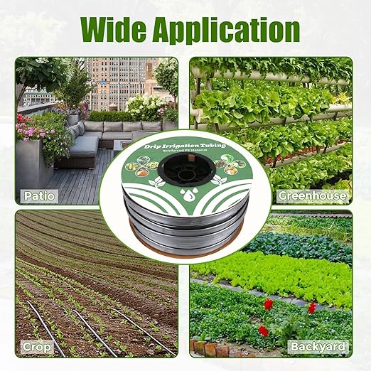 2000FT 5/8 Drip Tape Irrigation Kit 16 Mil Heavy Duty with 6 Emitter Spacing Silver Reflective Drip Tape Helps Prevent Pecking &amp Biting Damage Heat-Safe for Seedlings Reinforced PE Material