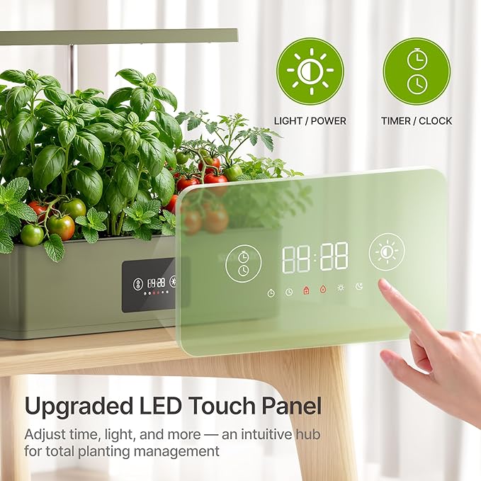SUNCOZE Hydroponics Growing System Kit with 24W Dimmable Grow Light 12 Pods Indoor Herb Garden with Timer &amp Local Time Setting Adjustable Height Smart Countertop Garden for Home &amp Kitchen