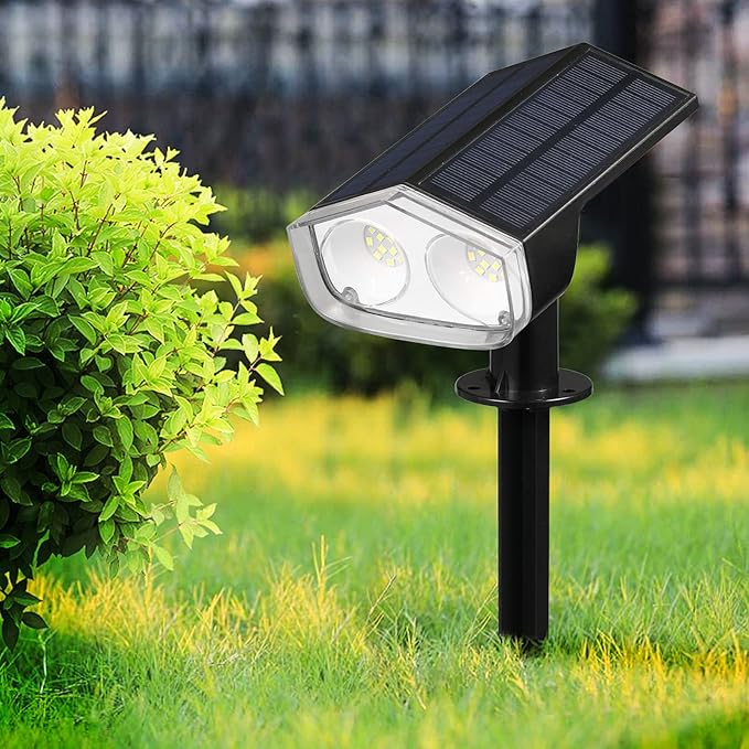 Dual Solar Panels Outdoor 24 LED Solar Landscape Spotlights IP67 for Garden Fence with Monocrystalline Silicon 6-24 Hours Working Time