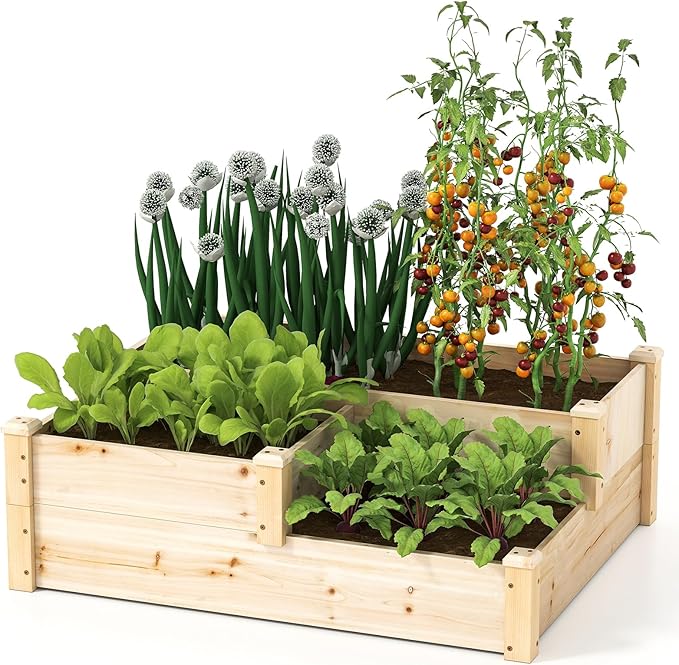 S AFSTAR 3-Tier Raised Garden Bed Outdoor Elevated Planter Box for Vegetable Fruit Herb Flower Solid Fir Wood Planter Kit with Open-Ended Base Gardening Planter for Garden Yard Lawn Backyard