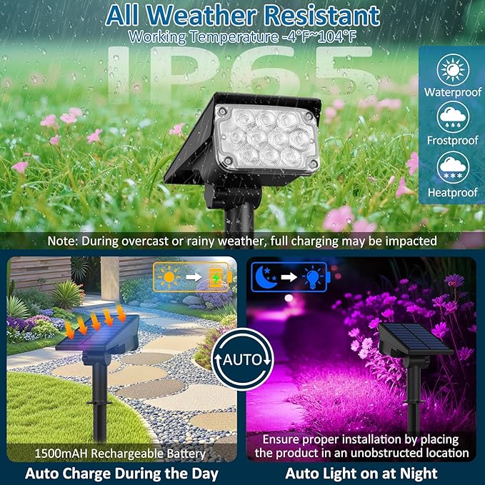 T-SUNUS 6 Pack Solar Color Landscape Spotlights IP65 Waterproof Solar Powered Spot Light Wall Lights 2-in-1 Outdoor Landscaping Light for Yard Garden Driveway Porch Walkway Pool Patio