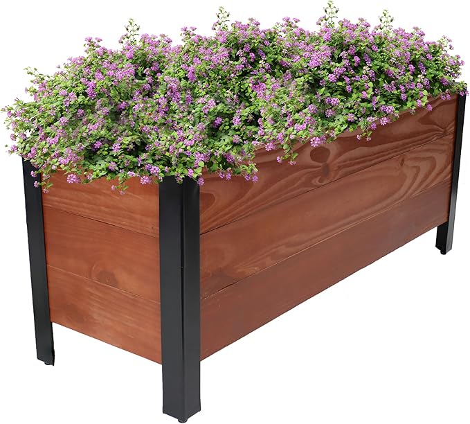 Sunnydaze Acacia Wood Rectangular Planter Box - 14.75 H Wooden Raised Garden Bed with Removable Polyethylene Planter Bag - Brown