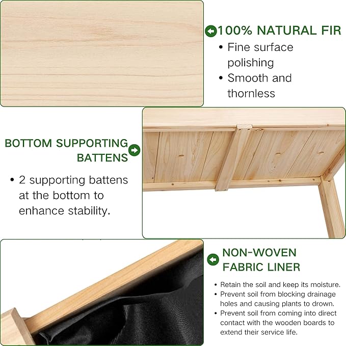 Elevated Raised Garden Bed 48.7”L x 23.1”W x 30.7”H Wooden Planter Box with Legs 210LBS Capacity Non-Woven Liner &amp 6 Drainage Holes for Backyard Patio Balcony Vegetables Flowers Herbs