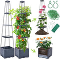 2 Pack Tomato Planter Box with Trellis for Climbing Plants Outdoor - Self Watering Raised Garden Bed Tomato Pot - 55 Tomato Cage Garden Trellis Plant Support for Vine Vegetables Herbs Flowers Indoor