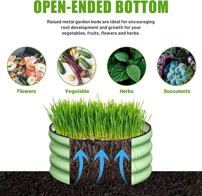 SnugNiture 2x2x1ft Round Galvanized Raised Garden Bed Kit Outdoor Metal Planter Box for Planting Plants Vegetables Green