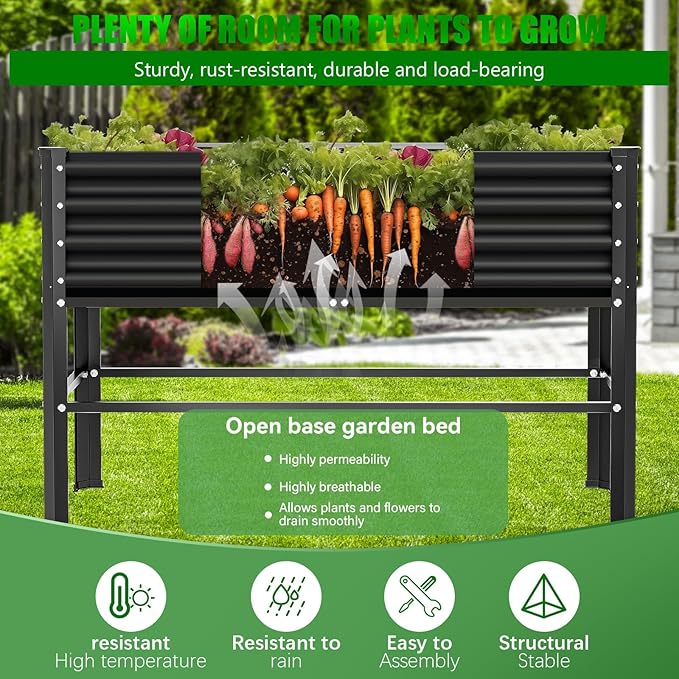 Galvanized Raised Garden Bed with Legs48×48×32in Large Metal Elevated Raised Planter BoxRaised Garden Bed1000lb Capacity with Drainage Holes for Vegetables Lawn Green Flowers Fruits Terrace