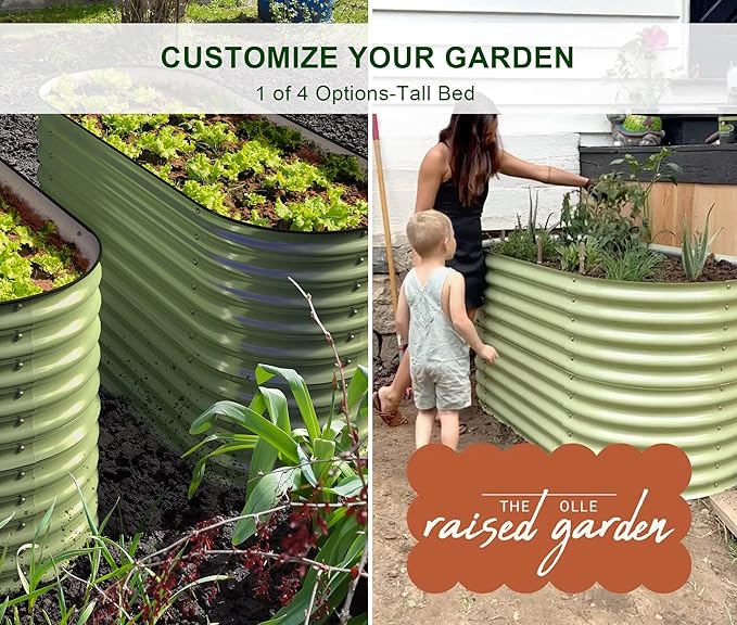 Olle 4-Style Modular Galvanized Raised Garden Beds Outdoor Easy Quick Setup 17 Tall 4-in-1 Metal Planter Boxes Outdoor for Flowers Vegetables Fruits Herbs DIY Gardening Sage Green