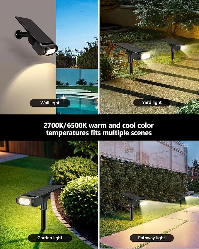 RGB Christmas Solar Spot Lights Outdoor 12 RGB Color Modes Landscape Light Waterproof IP67 with Remote Control 2-in-1 Color Changing RGB/Cool/Warm White for Yard Garden Christmas 4 Pack