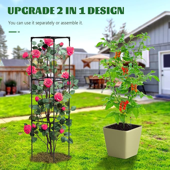 Tomato Planter Box with Trellis Self Watering Rolling Raised Garden Bed with Water Level Monitor for Climbing Vegetables Plants Cage Garden Planters Plant Pots for Plants Flowers Decor