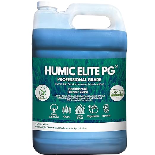 Humic Acid Organic Lawn Fertilizer - Fulvic Humic Mineral Blend for Trees Shrubs Ornamentals Vegetables &amp Crops - Enhancer &amp Garden Soil Conditioner by FoliarTech 1.1 Gallons