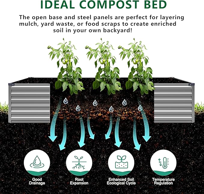 12x4x1.5FT Galvanized Raised Garden BedVegetable Boxes-Rectangle Metal Flower BoxLarge Planter Raised Beds Outdoor Garden for PlantingFruitHerb-Silver