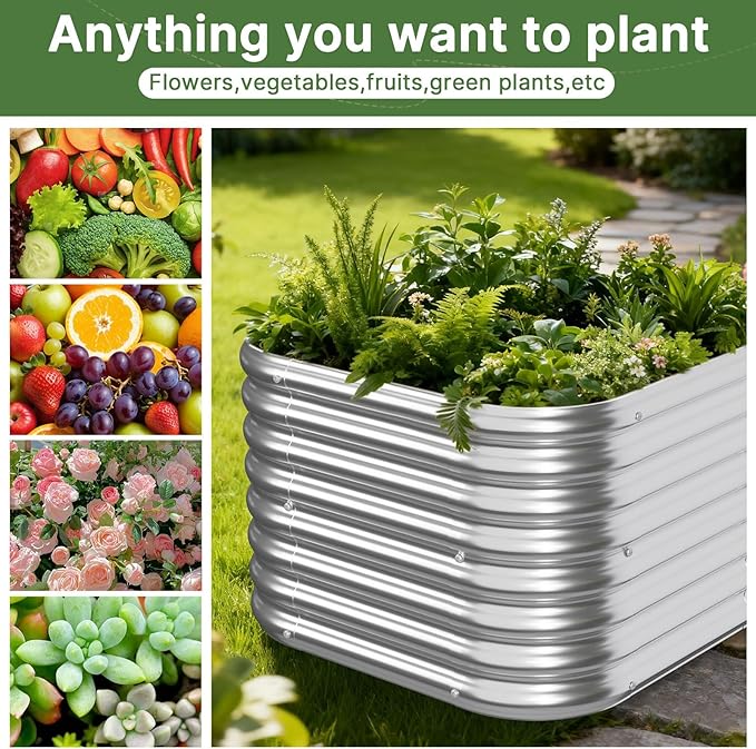 4 PCS Tall 2x2x1.5ft Galvanized Raised Garden Bed Outdoor Metal Garden Bed for Vegetables Above Ground Garden Box for Flower Steel Raised Beds for Gardening