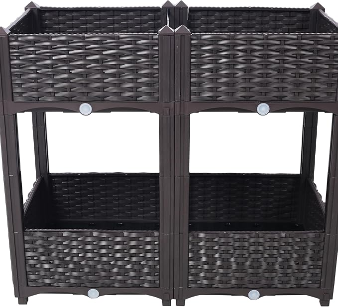 Planter Raised Beds - Elevated Planter Garden Box with Drainage Plug Raised Garden Beds for Vegetable/Flower/Herb Outdoor Standing Planter Beds Gardening KitBrown31.5x15.7x27.7
