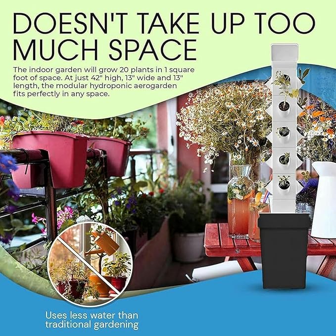 AMNOOL 12/16/20/24 Holes Garden Planter Hydroponics Tower Hydroponic Growing System Hydrating Pump +Timer + Adapterfor Herbs Net Pots Fruits Vegetables24Holes//1pc