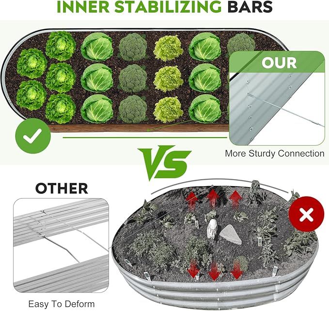 ZORMY Galvanized Raised Garden Bed Outdoor- 6x2x1.4ft Oval Steel Raised Beds for Gardening Metal Planter Box with Protective Strip and Gloves for Vegetables Flowers Fruits (Brown)