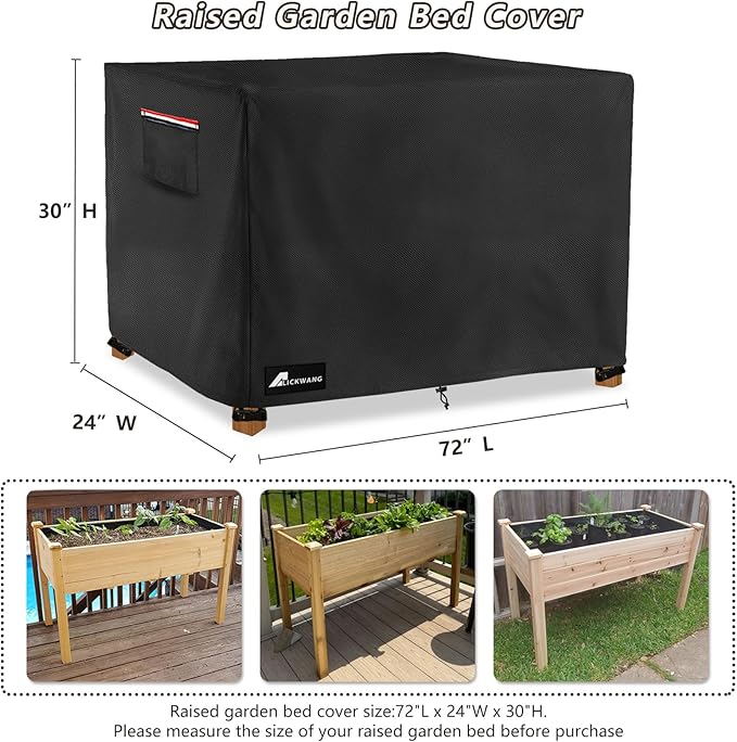 Outdoor Raised Garden Bed CoverHeavy Duty 600D Waterproof Elevated Wood Planter Box Stand Cover for Winter72L x 24Wx 30H Inch(BlackCovers Only)
