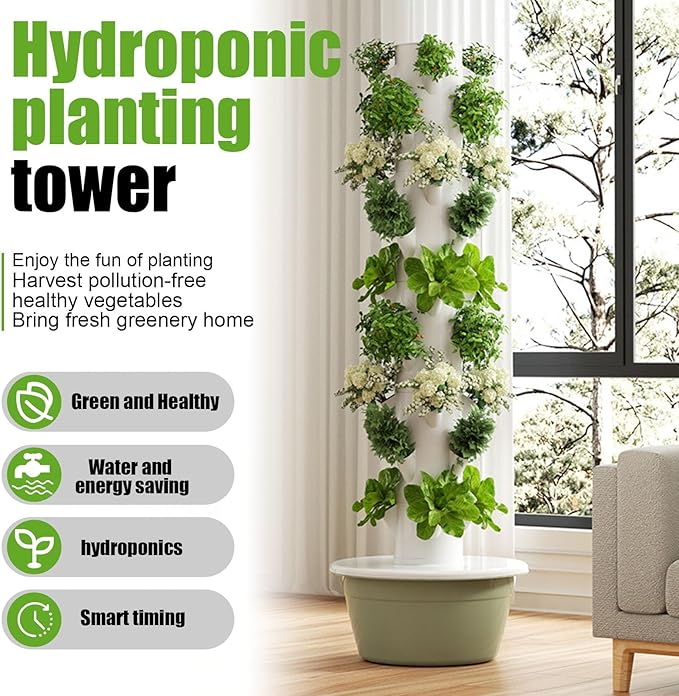 Vertical Garden Tower Aeroponic Tower Hydroponic 36-Site Indoor Smart Garden System with Self-Watering Pump for Vegetables Fruits Herbs(5th Floor)