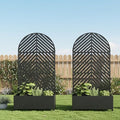 Casaphoria 72x35 Metal Raised Garden Bed with Trellis(2 Pack) Outdoor Planter Box with Wheels &amp Drainage Holes for Climbing Plants Flowers Elevated Garden Kit with Privacy Screen Black-Paral