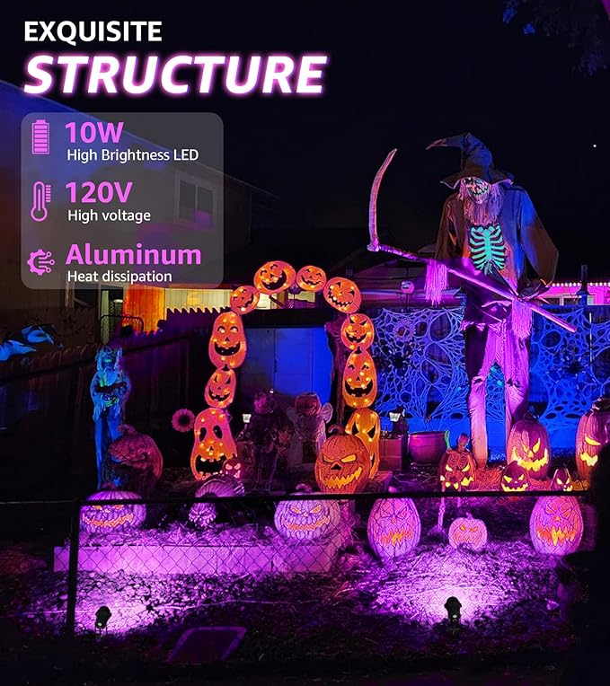 SUNVIE LED Black Light Outdoor Halloween Spotlight with Photocell Sensor 10W Outdoor Blacklight Waterproof 120V Purple Spotlight Outdoor Black Light Spotlight for Glow Party Fluorescent Poster 2 Pack