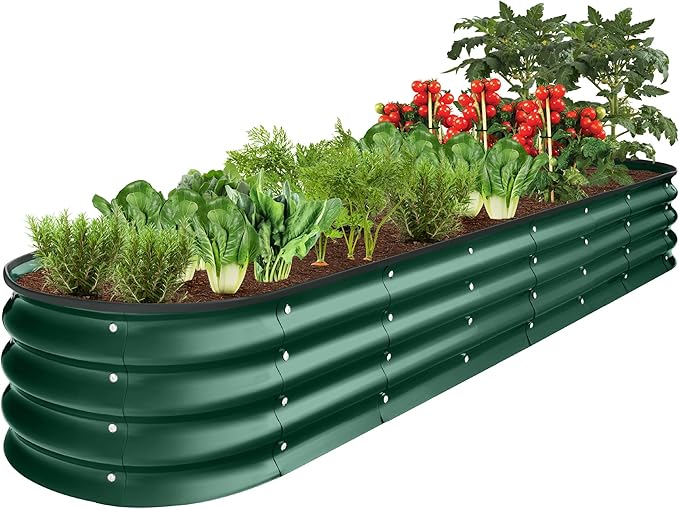 Best Choice Products 8x2x1ft Outdoor Metal Raised Garden Bed Oval Deep Root Planter Box for Vegetables Flowers Herbs and Succulents w/ 108 Gallon Capacity - Dark Green