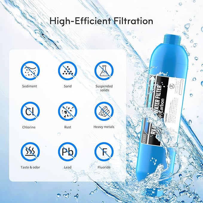 Lifefilter RV Inline Water Filter with Solid Brass 90 Degree Hose Elbow Eliminates Stress and Strain On RV Water Intake Hose Fittings(3 Pack)