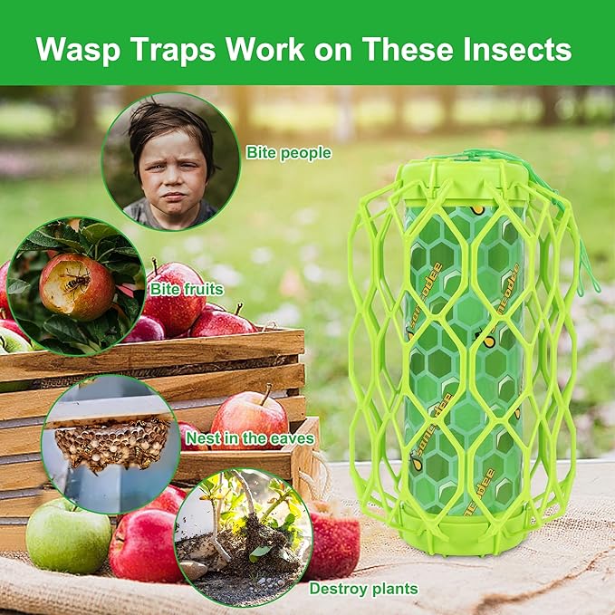 4 Pack Upgraded Wasp Trap Outdoor Hanging Carpenter Bee and Hornet Catcher Reusable Yellow Jacket Trap with Bait Reservoir Bee Killer and Wasp Catcher for Outside (Green)