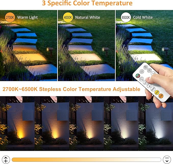 MEIHUA Solar Spotlights Outdoor 2 in 1 Solar Powered Landscape Spotlights 2700K/4000K/6500K 3 Brightness with Remote Control IP66 Waterproof Solar Spot Lights Outdoor for Garden Pathway