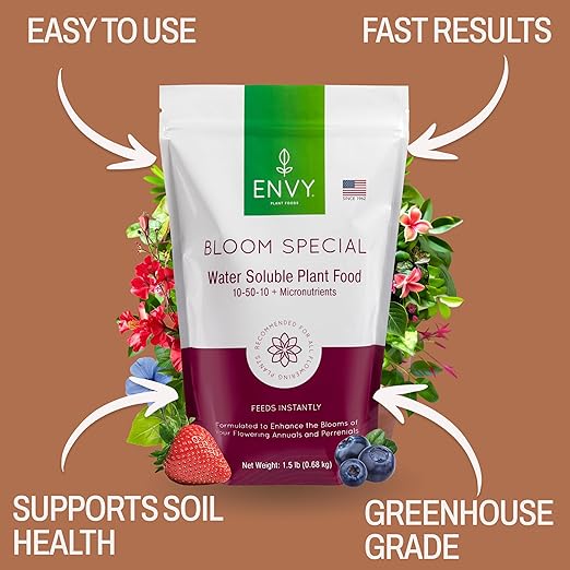 ENVY Bloom Special Plant Fertilizer for Flowering Plants 9 Pounds - Makes 900 Gallons for Indoor and Outdoor Plants Pet Safe Water Soluble Made in USA