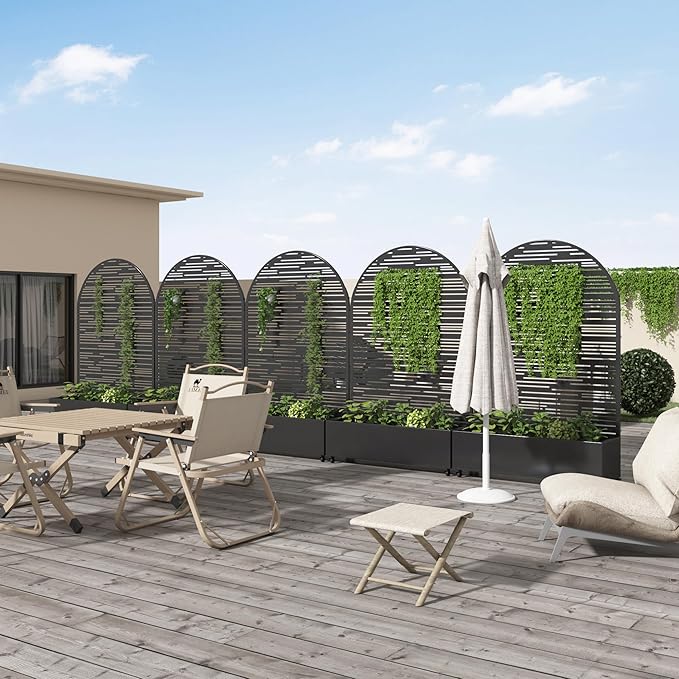 Casaphoria 72x47 Metal Raised Garden Bed with Trellis(2 Pack) Outdoor Planter Box with Wheels &amp Drainage Holes for Climbing Plants Flowers Elevated Garden Kit with Privacy Screen Black-Shine
