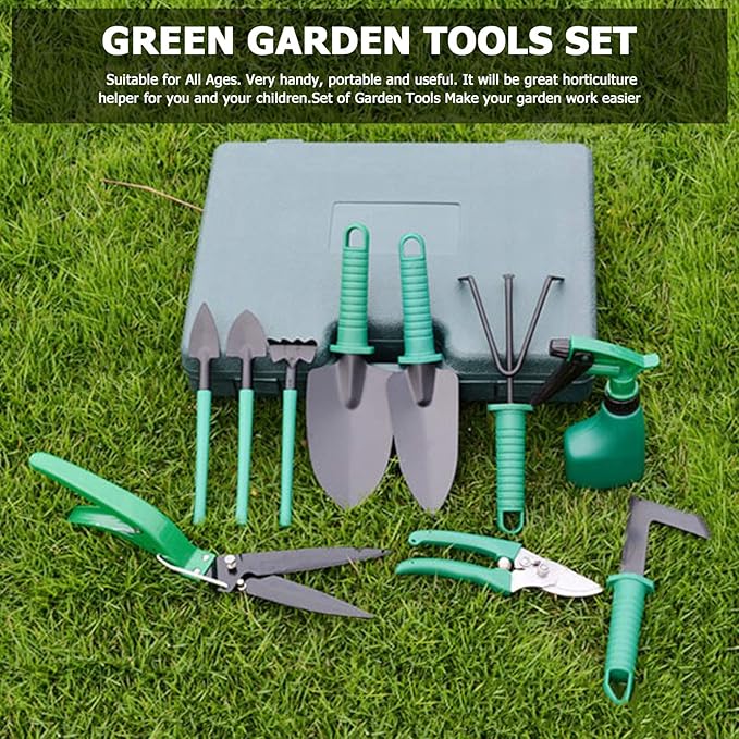 Garden Tools Set10 Piece Gardening and Planting Kit with Carrying CaseSucculent Tools Set Planting Tools Kit Including Shovel Rake Fork Weeder TrimmerGardening Gift Set for Gardener Women Men