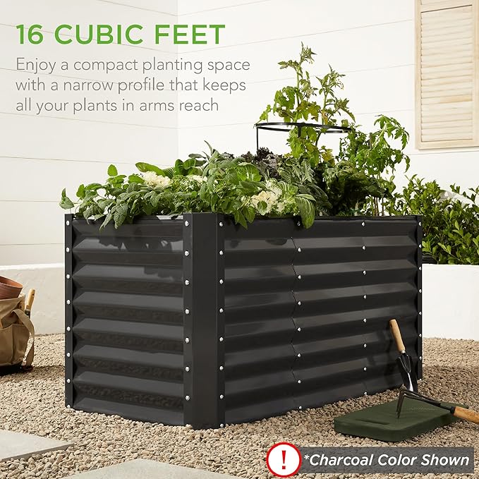 Best Choice Products 4x2x2ft Outdoor Metal Raised Garden Bed Deep Root Planter Box for Vegetables Flowers Herbs and Succulents w/ 119 Gallon Capacity - Beige