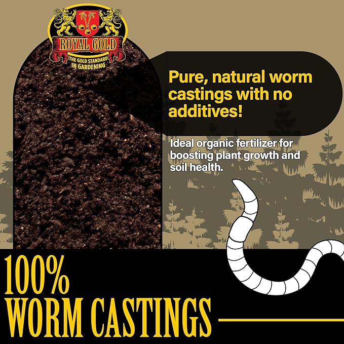 Royal Gold Worm Castings Soil Amendment &amp Organic Fertilizer - 1 cu ft | Natural Soil Builder for Indoor Plants Outdoor Gardens Raised Beds Lawns and Compost Tea