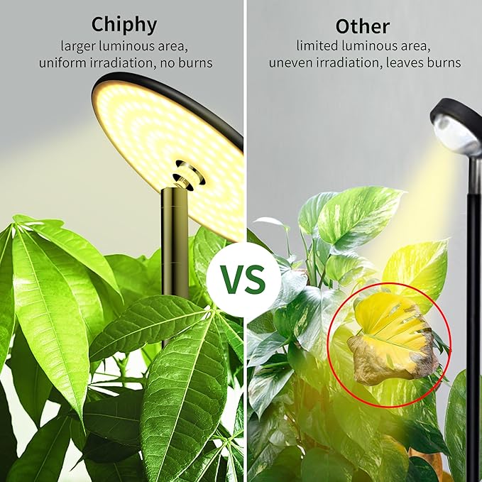 chiphy 69 Full Spectrum Grow Light for Indoor Plants 40W Tall Plant Lights with Tray 4/8/12H Timer 10 Level Dimmable Brightness Heights Adjustable Remote Control Ideal for Large Tall Plants