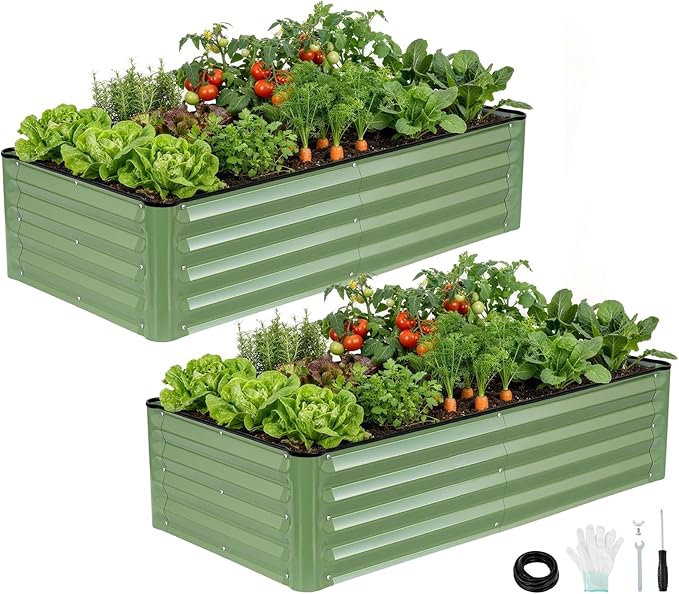 Galvanized Raised Garden Bed – 2 Pack 4x2x1 Ft Patented Leak-Proof Planter Box Outdoor Gardening Metal Raised Garden Beds Kits for Veggies Herbs &amp Flowers (Green)