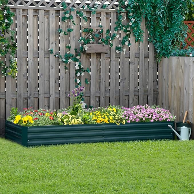Galvanized Raised Garden Bed 8' x 3'Metal Planter Box for Vegetables Flowers and Herbs Green