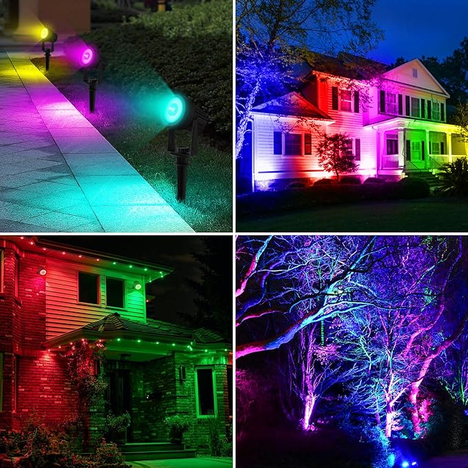 T-SUNUS Halloween Color Changing Solar Landscape Spotlights 7Pack IP65 Waterproof Garden Lights 9.8ft Cable Outdoor RGB Spot Light with Separated Panel for Christmas Yard Driveway Walkway Pool Patio