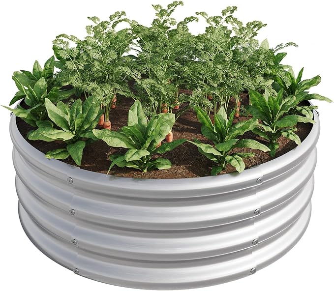 32.08 * 11.4 Tall Round Raised Garedn Bed Metal Raised Beds for Vegetables Outdoor Garden Raised Planter Box Backyard Patio Planter Raised Beds for Flowers Herbs Fruits (Silver)