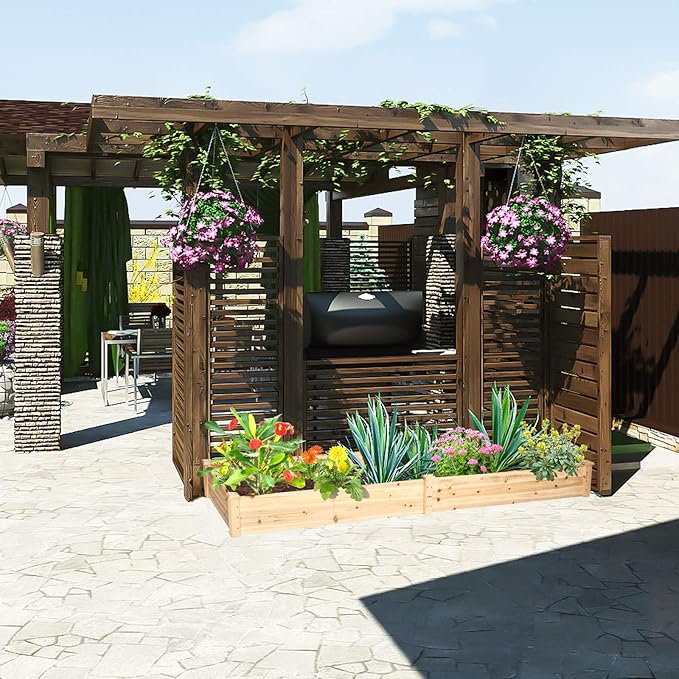 S AFSTAR Wooden Raised Garden Bed Divisible Planter Box Kit Outdoor Elevated Flower Planting Raised Bed Above Ground Planters or Vegetables Grass Lawn Yard Backyard Patio (97 L x 25 W x 10 H)