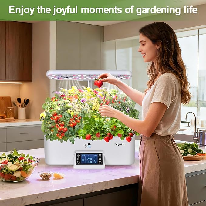 17-Pods Hydroponic Growing System with Dual Fans 24W Full-Spectrum Grow Light &amp Smart Control Panel for Indoor Gardening for Vegetables Herbs