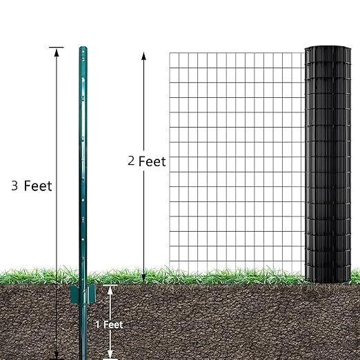 ARIFARO Fence Posts 3 Feet Sturdy Duty Metal Fence Post Pack of 10 No Dig Garden U Post for Wire Fencing Steel Post for Yard Outdoor Wire