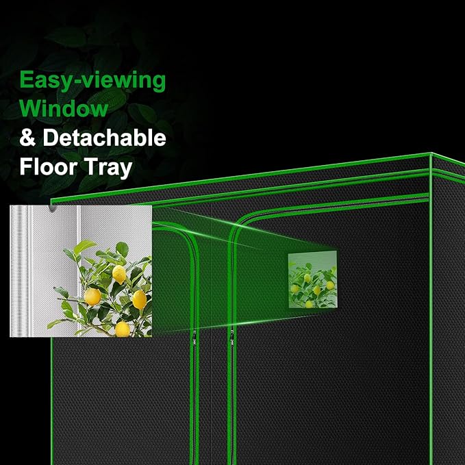 MELONFARM 4x8 Grow Tent 96x48x80 High Reflective 600D Diamond Mylar Canvas with Observation Window and Floor Tray for Hydroponic Indoor Plant Growing