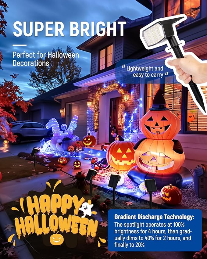 Solar Spot Lights Outdoor Waterproof 4 Pack IP65 Christmas Decorations Lights 63 LED 3 Lighting Modes Spotlights for Yard Garden House Garage Pathway