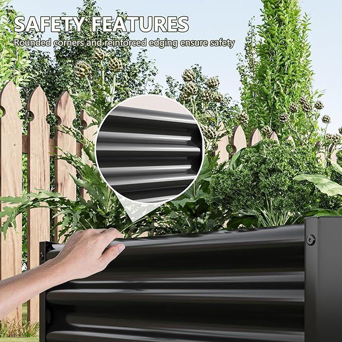 Raised Garden Beds Outdoor for Gardening 6×3×1ft Galvanized Rectangular Plastic Raised Planter Garden Box for Fruit Vegetables Herbs Flowers Growing Bed for Lawn Patio Balcony Black