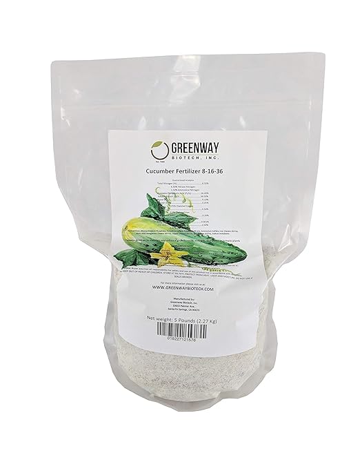 Greenway Biotech Inc. Cucumber Fertilizer 8-16-36-100% Water Soluble Plus Chelated Micronutrients Suitable for Soil hydroponics and aeroponics - 5 Pounds (Makes ~1000 Gallons)