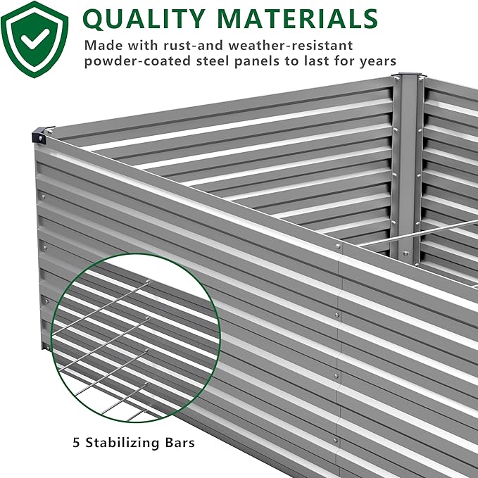 6x3x2FT Galvanized Raised Garden Bed KitVegetable Plant Boxes-Rectangle Metal Flower BoxLarge Planter Raised Beds Outdoor Garden for PlantingFruitHerb-Silver