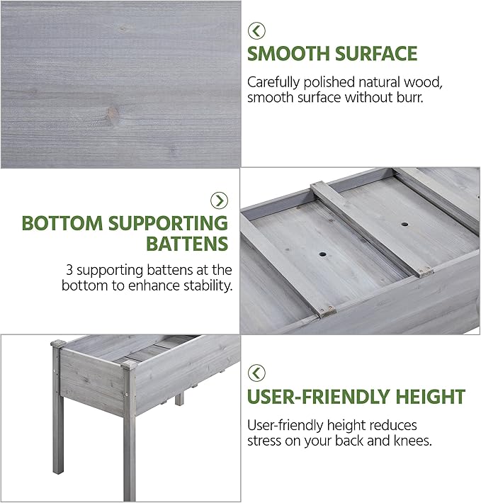 Yaheetech 1pc Raised Garden Bed Outdoor with Legs Horticulture Elevated Wood Planter Boxes w/Stable Rectangle Structure Standing Planter for Vegetables Flowers Herbs PlantingGray
