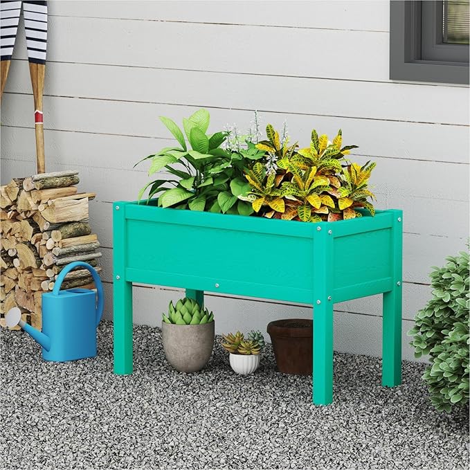 Small HDPE Raised Garden Bed Elevated Planter Box with Legs Outdoor All-Weather Planter Raised Beds for Seeds Herbs Flowers Vegetables (Aruba Blue)