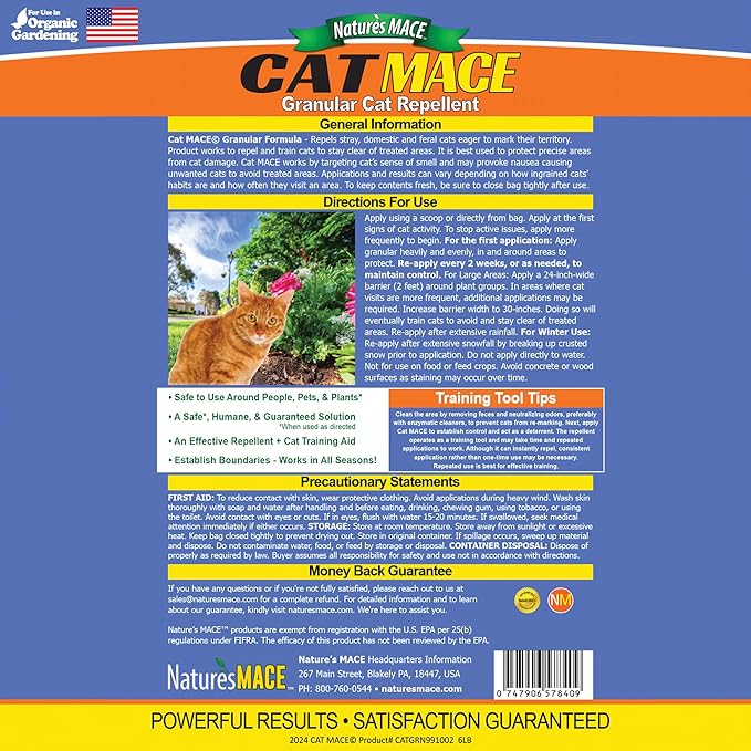 Nature's Mace Cat Mace Cat Repellent Outdoor Granular Deterrent Stop Cats Keep Cats Away for Yard Garden Anti Cat Pee No-Dig Training Tool 6 lb Safe to Use Around People Pets Plants