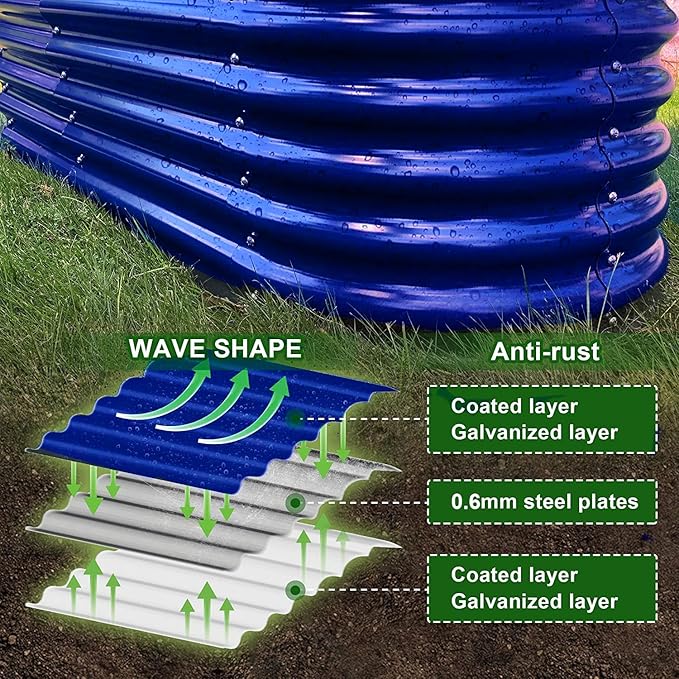 Olle Galvanized Raised Garden Beds 32 Tall Metal Plant Boxes for Outdoor Vegetables 12-in-1 Garden Bed Cobalt Blue